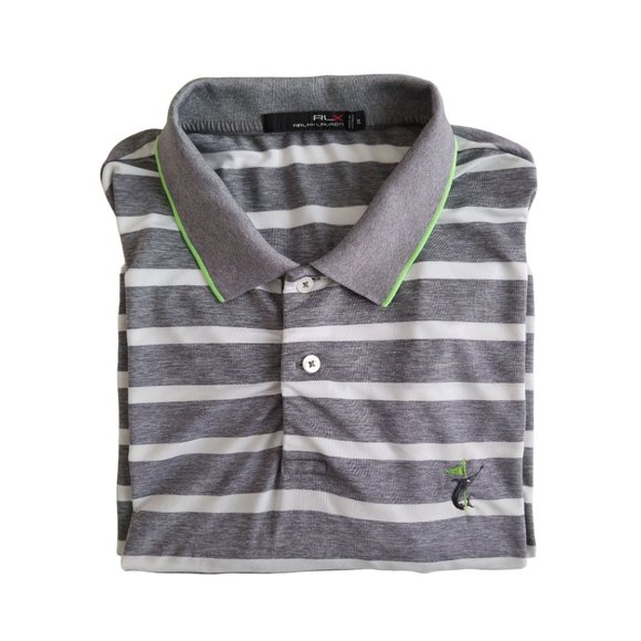 Ralph Lauren RLX Polo Shirt Performance Golf, Men's Size XL Gray White Striped - Picture 2 of 13